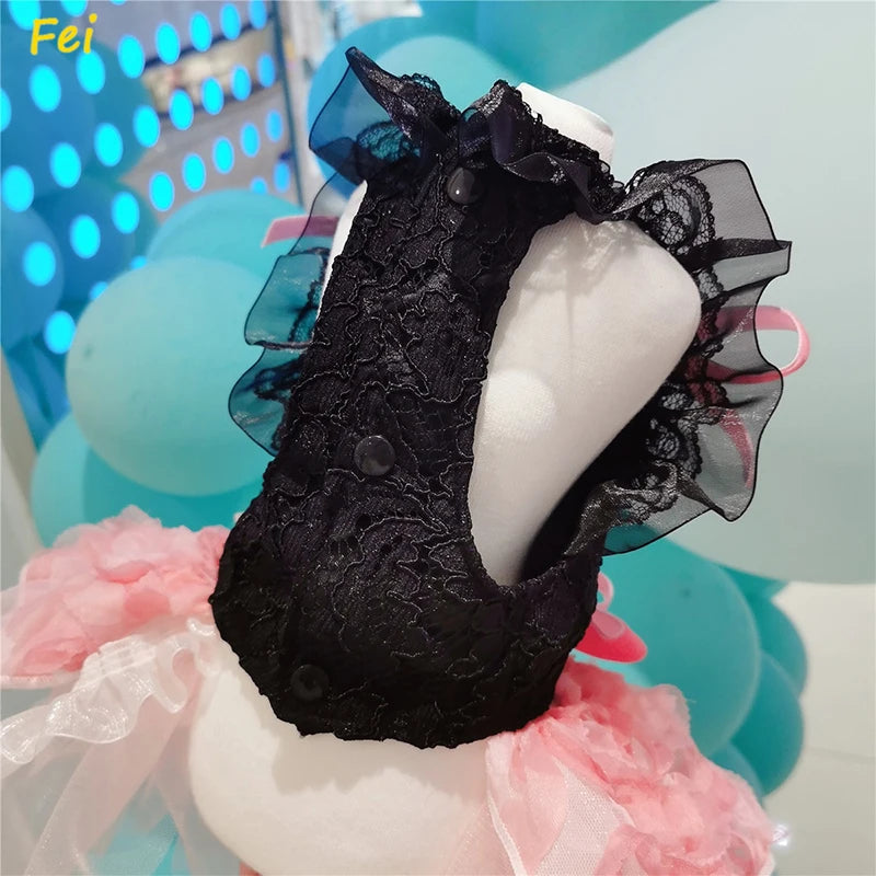 Luxury Satin Dog Wedding Dress with Pearl - Bride Puppy Formal Gown Flower Girl Tutu Skirt + Veil for Small Breed Poodle