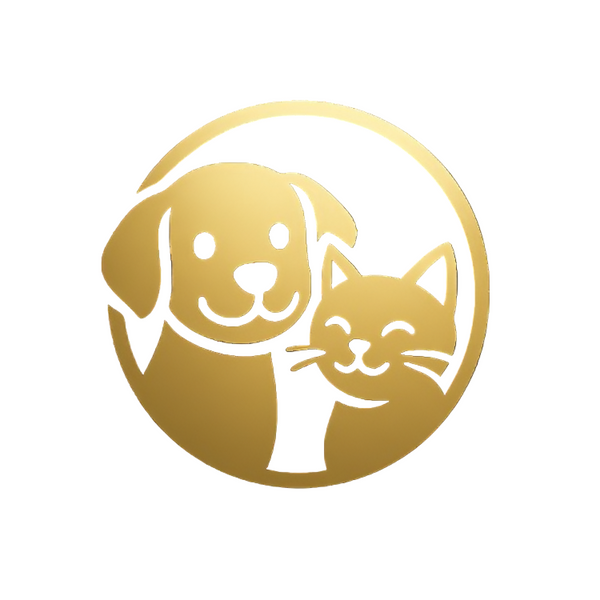 Gold icon of a dog and cat together on a white background