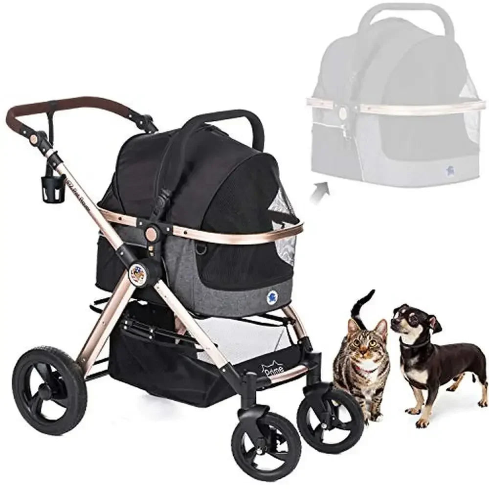 3-in-1 Luxury Pet Stroller Travel Carrier Car Seat with Pump-Free Rubber Wheels & Aluminum Frame Versatile Lightweight & Durable