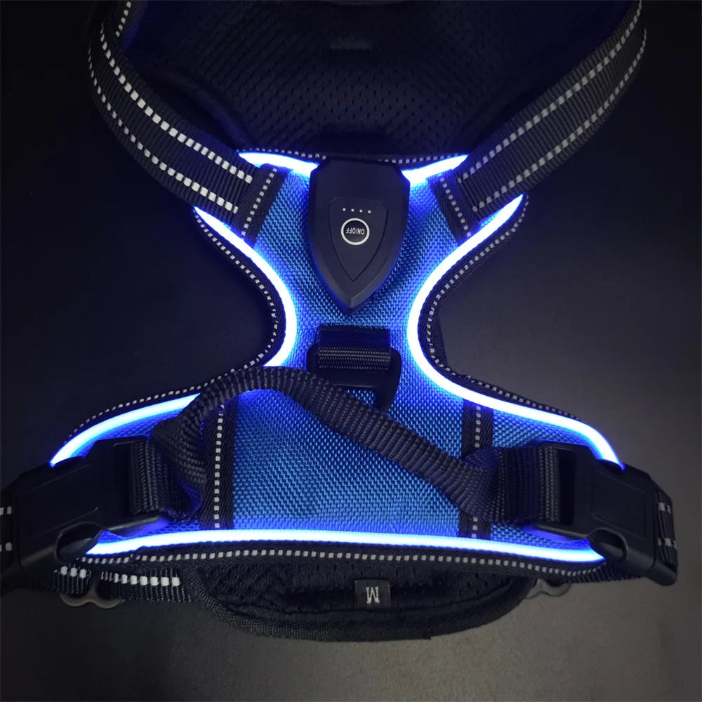 LED Glowing Luminous Dog Harnesses Essential for Dog Walking Safety At Night Dog Vest with Three LED Light Modes Rechargeable