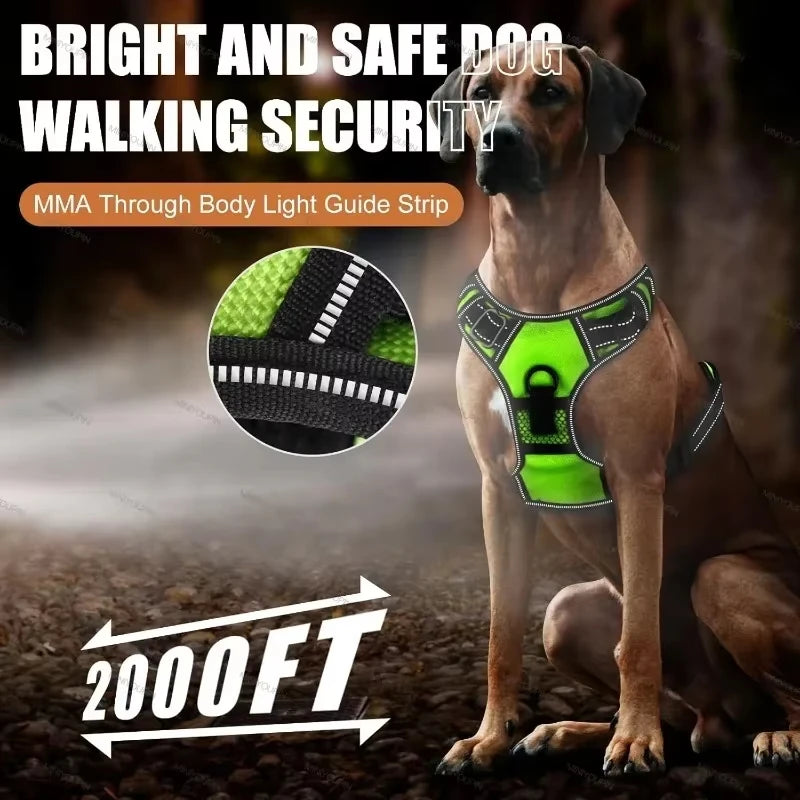 LED Glowing Luminous Dog Harnesses Essential for Dog Walking Safety At Night Dog Vest with Three LED Light Modes Rechargeable