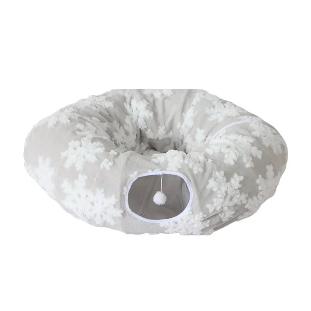 Plush Donut Cat Tunnel Bed – Round Play Tunnel with Hanging Balls, Washable Peekaboo Cave for Kittens Small Large Cats