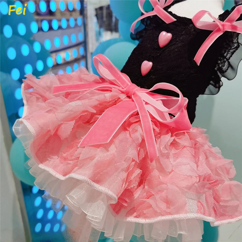 Luxury Satin Dog Wedding Dress with Pearl - Bride Puppy Formal Gown Flower Girl Tutu Skirt + Veil for Small Breed Poodle