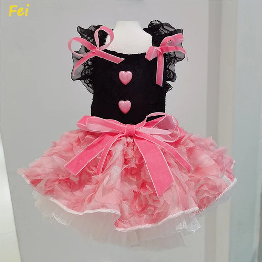 Luxury Satin Dog Wedding Dress with Pearl - Bride Puppy Formal Gown Flower Girl Tutu Skirt + Veil for Small Breed Poodle