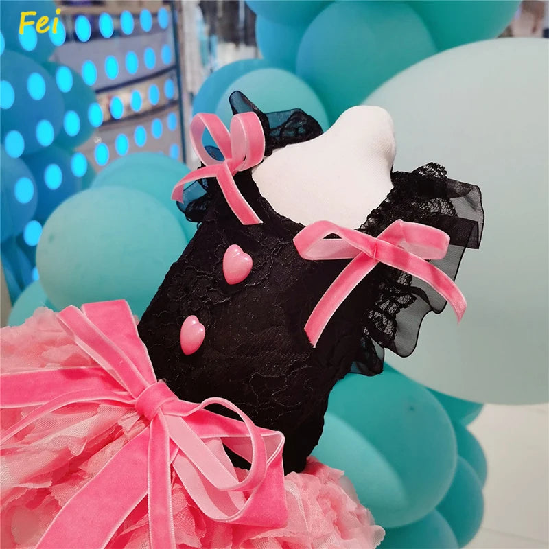 Luxury Satin Dog Wedding Dress with Pearl - Bride Puppy Formal Gown Flower Girl Tutu Skirt + Veil for Small Breed Poodle