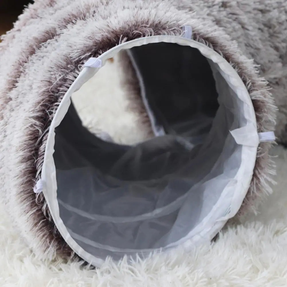Plush Donut Cat Tunnel Bed – Round Play Tunnel with Hanging Balls, Washable Peekaboo Cave for Kittens Small Large Cats