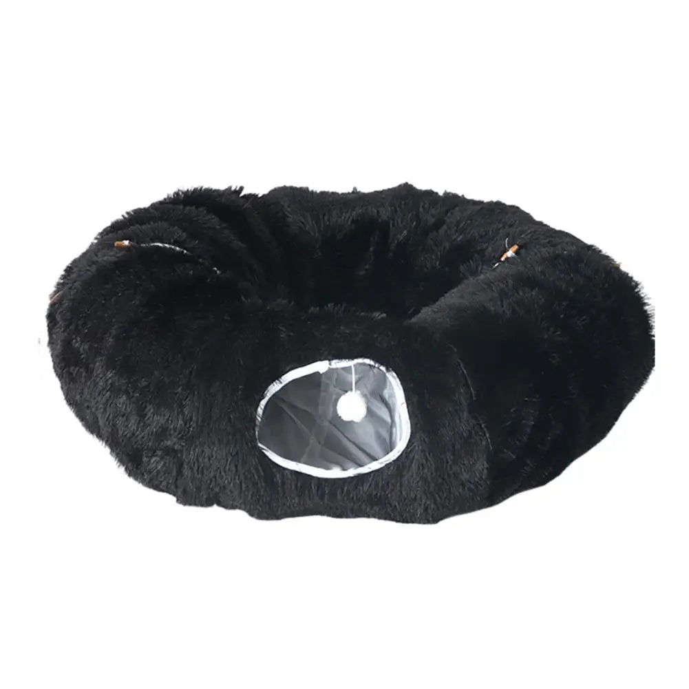 Plush Donut Cat Tunnel Bed – Round Play Tunnel with Hanging Balls, Washable Peekaboo Cave for Kittens Small Large Cats